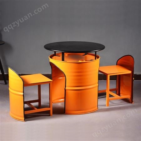 欣佳福 铁艺工业风汽油桶圆形桌椅套装咖啡厅酒吧奶茶店卡坐吧椅