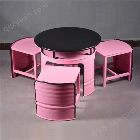 欣佳福 铁艺工业风汽油桶圆形桌椅套装咖啡厅酒吧奶茶店卡坐吧椅